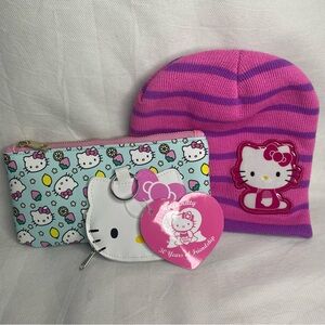VTG Hello Kitty Lot Pencil Pouch Coin Purse Pink Winter Beanie Sanrio Bundle